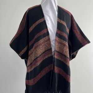 American Eagle Striped Poncho Cape Shawl Plum Brown and Black